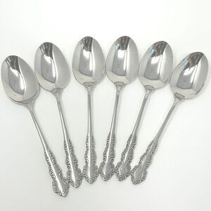 Oneida Shelley Cube USA Stainless Place Dinner Soup Spoons 6 5/8” Set Of 6